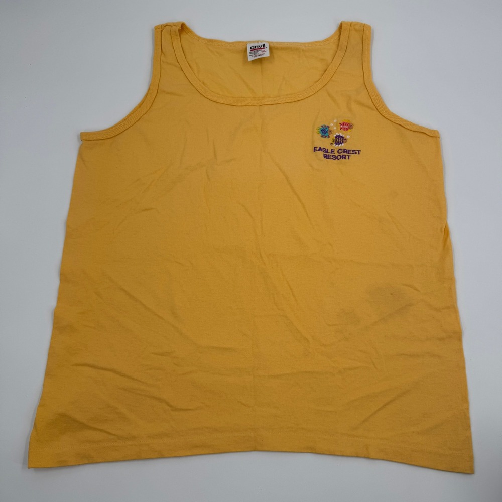 Vintage Anvil Tank Top Women XL Yellow Vintage Eagle‎ Crest Resort Embroidered
